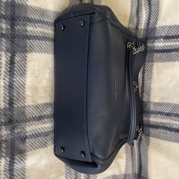 Coach Turnlock Leather Shoulder Bag Dark Navy - Picture 10 of 10